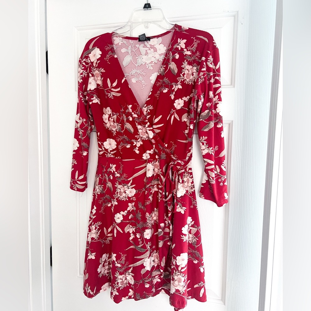 Floral Wrap Dress - Red